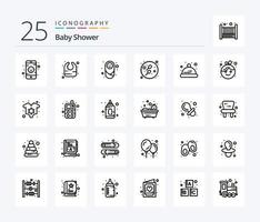 bebis dusch 25 linje ikon packa Inklusive bebis. hatt. barn. bebis. sexuell vektor