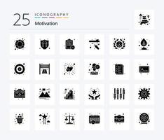 Motivation 25 solides Glyphen-Icon-Pack inklusive Pflanze. Stern. Zeit. Abzeichen. Stange vektor