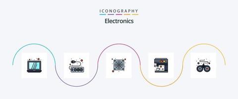 elektronik linje fylld platt 5 ikon packa Inklusive . fläkt. spel. kontrollant vektor