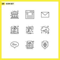 9 thematische Vektorumrisse und editierbare Symbole der Pin-Position E-Mail-Geldwirtschaft editierbare Vektordesign-Elemente vektor