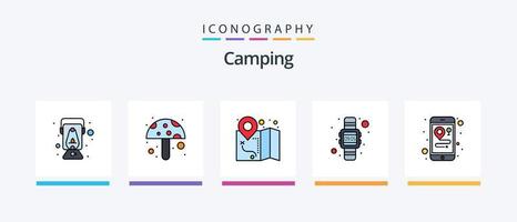 camping linje fylld 5 ikon packa Inklusive rep. Knut. yxa. camping rep. kött. kreativ ikoner design vektor