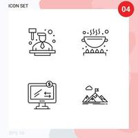 Piktogramm-Set aus 4 einfachen Filledline-Flachfarben von Auktionsmonitor-Gesetz-Kücheneinkauf editierbare Vektordesign-Elemente vektor