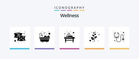 Wellness-Glyphe 5 Icon Pack inklusive . Medizin. Entspannung. Krankenhaus. Frieden. kreatives Symboldesign vektor