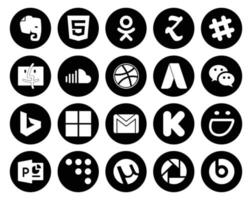 20 Social Media Icon Pack inklusive E-Mail Microsoft Sound Bing Wechat vektor