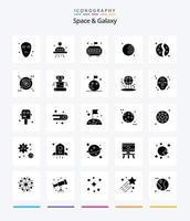 Creative Space und Galaxy 25 Glyph Solid Black Icon Pack wie Exoskelett. Orbit. Platz. Galaxis. Planet vektor