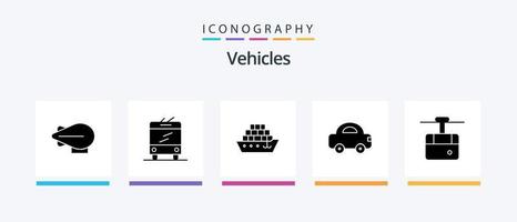 Fahrzeuge Glyphe 5 Icon Pack inklusive . Transport. Automobil. Ski. Kabel. kreatives Symboldesign vektor