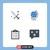 Gruppe von 4 flachen Symbolen Zeichen und Symbole für Wettbewerbsaufgaben olympischer Globus Chat editierbare Vektordesign-Elemente vektor