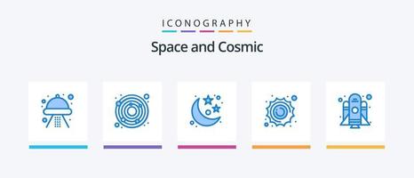 Plats blå 5 ikon packa Inklusive börja. raket. planet. Plats. astronomi. kreativ ikoner design vektor