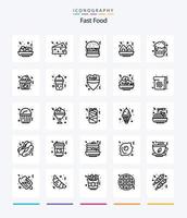 kreatives Fast Food 25 Gliederungs-Icon-Pack wie schnell. Cupcake. Fast Food. Lebensmittel. Bier vektor