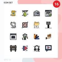 redigerbar vektor linje packa av 16 enkel platt Färg fylld rader av hjälp telefon utbildning kommunikation webb redigerbar kreativ vektor design element