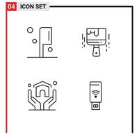 modern uppsättning av 4 fylld linje platt färger pictograph av mat hus måla borsta måla uSB redigerbar vektor design element