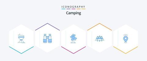 Camping 25 blaues Icon Pack inklusive Dschungel. Wald. Camping. Etikett. Camping vektor