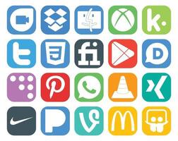 20 social media ikon packa Inklusive spelare vlc fiverr whatsapp kodvägg vektor