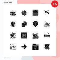 Piktogrammsatz von 16 einfachen soliden Glyphen von linken Pfeilen, die Pfeilkuchen editierbare Vektordesignelemente programmieren vektor