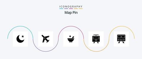 Map Pin Glyph 5 Icon Pack inklusive . Schüssel. Bahn vektor