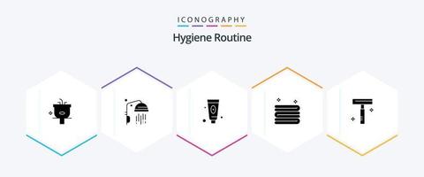 Hygieneroutine 25 Glyphen-Icon-Pack inklusive Rasierer. Schönheit. Schönheit. Handtuch. sauber vektor