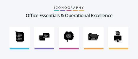 Office Essentials und Operational Excellence Glyph 5 Icon Pack inklusive Hacker. selten. Gehirn. Postleitzahl. Mappe. kreatives Symboldesign vektor
