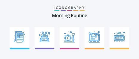 Morgenroutine blau 5 Icon Pack inklusive Uhrzeit. Alarm. machen. Benachrichtigung. Email. kreatives Symboldesign vektor