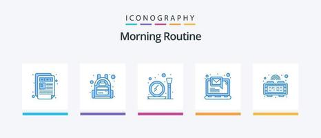 morgon- rutin- blå 5 ikon packa Inklusive tid. larm. göra. underrättelse. e-post. kreativ ikoner design vektor