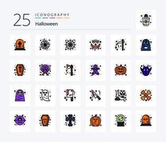 Halloween 25 Zeilen gefülltes Icon Pack inklusive Halloween. Axt. Spinne. Smiley. Gesicht vektor