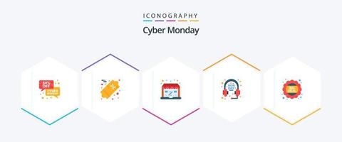 Cyber Monday 25 Flat Icon Pack inklusive Rabatt. Verkauf. Prozent. Kopfhörer. Verkauf vektor