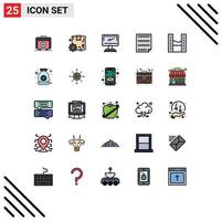 Gruppe von 25 gefüllten flachen Farbzeichen und Symbolen für Hausaufgaben-Computerdokument-PC-bearbeitbare Vektordesign-Elemente vektor