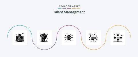 Talent Management Glyph 5 Icon Pack inklusive Punch. Boxen. Lösung. Ideen. Gehirn vektor