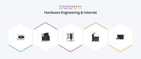 Hardware-Engineering und Internet 25 Glyphen-Icon-Pack einschließlich Industrie. Fabrik. schlau. Verkehr. Überwachung vektor