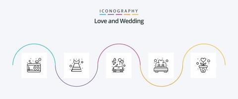 bröllop linje 5 ikon packa Inklusive växa. romantik. firande. rum. säng vektor