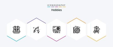 Hobbys 25-Zeilen-Icon-Pack inklusive Staffelei. Hobbys. Hobbys. häkeln. Ball vektor