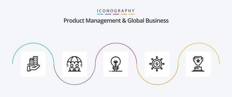 Produktmanagement und Global Business Line 5 Icon Pack inklusive Tasse. modern. Unternehmen. global. Unternehmen vektor