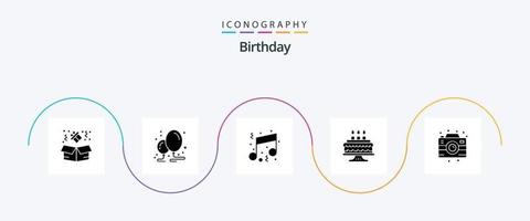 Geburtstags-Glyphe 5 Icon Pack inklusive Party. Geburtstag. Spaß. Kerze. Geburtstag vektor