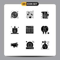 Stock Vector Icon Pack mit 9 Zeilenzeichen und Symbolen für Tastatur-Controller medizinische Lotuskerze editierbare Vektordesign-Elemente