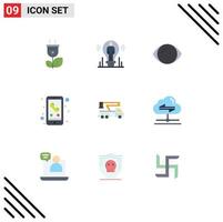 9 användare gränssnitt platt Färg packa av modern tecken och symboler av kran telefon ljus mobil syn redigerbar vektor design element