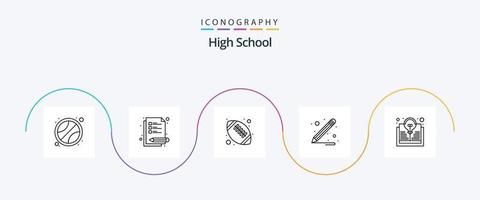 High School Line 5 Icon Pack inklusive. Idee. Fußball. Birne. lernen vektor