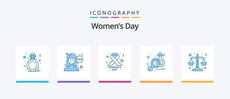 kvinnor dag blå 5 ikon packa Inklusive . vågar. dag. lag. venus. kreativ ikoner design vektor