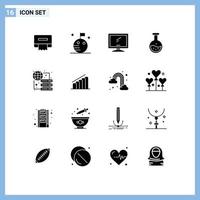 Stock Vector Icon Pack mit 16 Zeilenzeichen und Symbolen für globale Bildungsgeräte-Testetiketten editierbare Vektordesign-Elemente