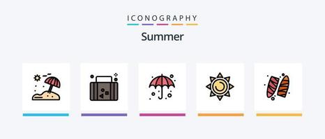 Summer Line füllte 5 Icon Pack inklusive Surfen. Sport. Lebensmittel. Erholung. Getränk. kreatives Symboldesign vektor