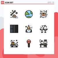 Gruppe von 9 modernen Filledline-Flachfarben für Planetenlayout Online-Rasterprodukt editierbare Vektordesign-Elemente vektor