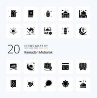 20 Ramadan Solid Glyph Icon Pack wie Bete Kaaba Masjid Muslim Pin vektor