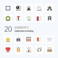 20 Feiertags-Flachfarben-Icon-Pack wie jedes Feuerwerk-Bild-Event-Hotel vektor