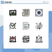 uppsättning av 9 modern ui ikoner symboler tecken för dokumentera erkänna ui ok acceptera redigerbar vektor design element