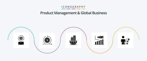 Produktmanagement und Global Business Glyph 5 Icon Pack inklusive Vision. modern. Rückkehr. lang. nachhaltig vektor