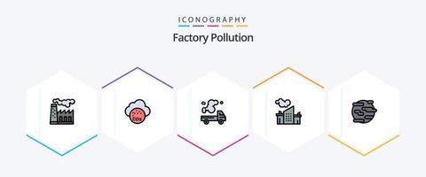 fabrik förorening 25 fylld linje ikon packa Inklusive hjälp. förorening. lastbil. landskap. fabrik vektor