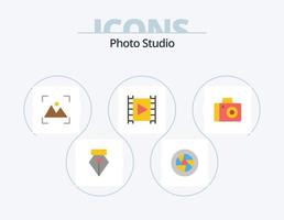 Foto studio platt ikon packa 5 ikon design. kamera. spelare. beskära. multimedia. media vektor