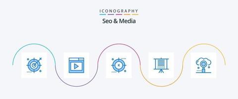 SEO und Media Blue 5 Icon Pack inklusive SEO. Planke. Medienseite. Suche. Medien vektor