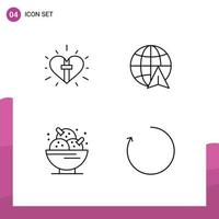 universelle Symbolsymbole Gruppe von 4 modernen Filledline-Flachfarben der Liebe Dessert christliche Globus Party editierbare Vektordesign-Elemente vektor