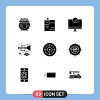 Stock-Vektor-Icon-Pack mit 9 Zeilenzeichen und Symbolen für bearbeitbare Vektordesign-Elemente für Trompeten-Musiktechnologie-Instrumenten-Gadgets vektor