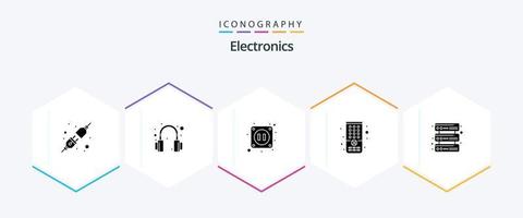 elektronik 25 glyf ikon packa Inklusive . . uttag. nätverk. databas vektor