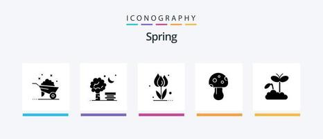 Spring Glyph 5 Icon Pack inklusive Spring. Natur. Ballon. Pilz. Natur. kreatives Symboldesign vektor